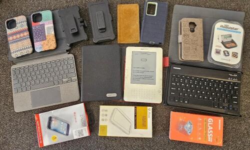 Mixed Lot: Kindle 2 e-Reader, CHESONA & Logitech Tablet Keyboards, OtterBox Cases, Screen Protectors