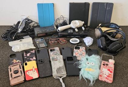 Sony Dreamcast Controller, 15+ Phone Cases, DVD Player (tested, works), Texas Instruments Calculator, Radio Alarm Clock (works), and More