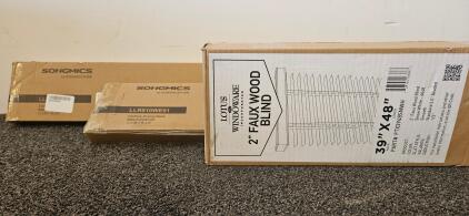 Two SONGMICS LLR810WE01 Wall-Mounted Clothes Drying Rack, Aluminum, 39.4"x19.7", 33 lbs Capacity, 2" Faux Wood Blinds, Snow White, 39"x48"