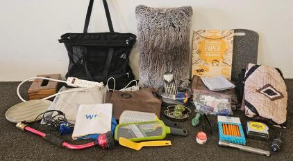 Mixed Lot: Blackout Curtains, Screwdrivers, Food Slicer and Grater, Throw Pillow, Three Pillowcases, and More