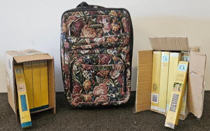 Meadowood Floral Tapestry Rolling Suitcase with 12x48" Crafter's Square Vinyl Paper Assortment