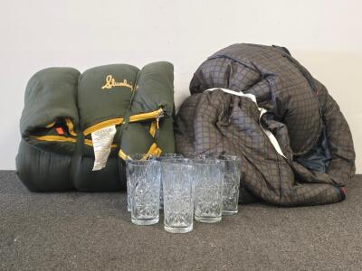 Slumberjack Green Rectangular Sleeping Bag, Patterned Sleeping Bag, 8 Cut Glass Highball Tumblers