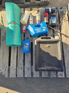 Chevron Motor Oil Lot with CRC & Napa Lubricants, Gas Can, Lug Wrench, and Utility Pad