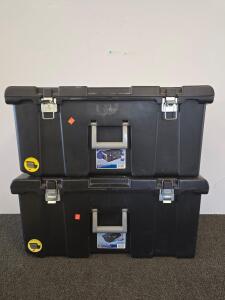 2 Sterilite 1842 Black 45-Gallon Wheeled Storage Trunks, 31"x17.6"x13.9", Stackable, Lockable