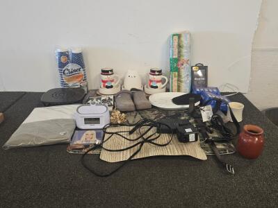 Mixed Household Lot: King Bedding, Ceramics, Chinet Cups, Otterbox Case, Electronics, Books