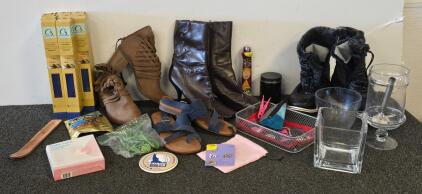 Mixed Lot: Used Women&rsquo;s Boots and Footwear (Brown Heeled, Black Fur, Leather, Sandals)