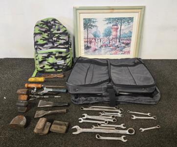 Assorted Hand Tool Lot &ndash; Craftsman Proto Indestro Wrenches, Bodywork Dollies, Tool Bags (25 pcs)