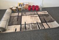 Modern Geometric Area Rug Neutral Colors, with Cups and Ayesha 4-pc Bakeware Set (Shelf K)