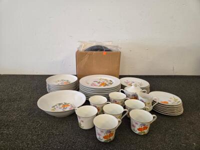 23-Piece Floral Porcelain Dinnerware Set &ndash; Cups, Plates, Bowls, Sugar Bowl, 1960s-1980s Era & Records