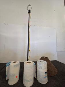 Floor Lamp With Beaded Shade, Black Metal Base, And 3 Commercial Paper Towel Rolls Bobrick