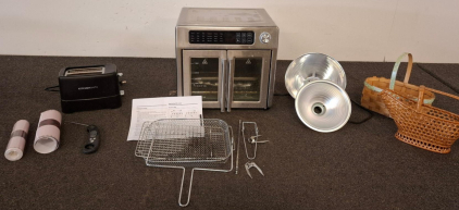 Emeril Lagasse 26 Qt Extra Large Convection Air Fryer Oven, French Doors, Digital Controls, Accessories, KitchenSmith Toaster, And More (Both Appliances Powered On)
