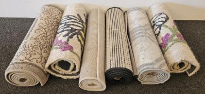 Collection Of 6 Rectangular Area Rugs, Various Designs And Sizes