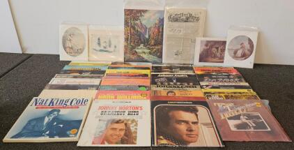 Vintage Vinyl LP: Johnny Cash, Nat King Cole, Classic Country & Art Prints &ndash; ~30 Records (F)