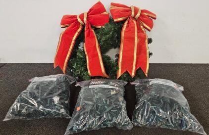 36" Artificial Christmas Wreaths With Red Velvet Bows And 2,500 LED Lights