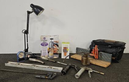 Wilton Cookie Pro Ultra II, Host Freeze Pint Glass, Workshop Tools, Bag, Lamp (tested, works), 12-Piece Lot