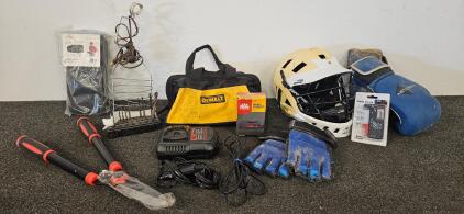 DeWalt Tool Bag, Mac Tools 20V Battery/Charger, Brine Helmet, Century Boxing Gloves, Mixed Lot