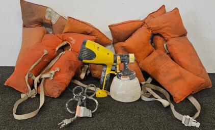 Wagner HVLP Control Spray Paint Sprayer (tested, works) with 5 Type II Life Jackets in Plastic Tote