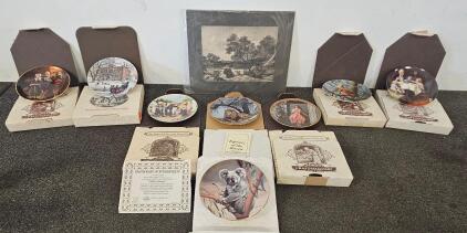 Edwin M. Knowles Collector Plates, Norman Rockwell, Wildlife, COA, Boxes, Gold Trim, 8.5" China