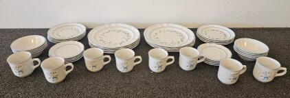 40-Piece Ceramic Dinnerware Set, Service for 8, White with Blue Floral Pattern