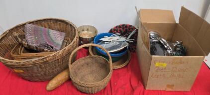 Drink dispenser, various kitchenware, house decor, woven baskets