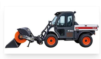 Bobcat Toolcat 5600 Turbo 4x4 Utility Vehicle w/ Angle Broom Sweeper, Enclosed Cab, Turf Tires And Bucket