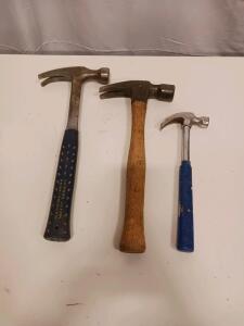 Used Claw Hammers (Three Types, Various Grips and Wear)