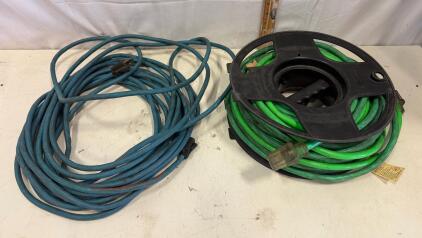 Prime Heavy-Duty 25 ft Extension Cord on Reel & Blue 25 ft Outdoor 12/3 Extension Cord