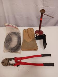 OMC Fuel Hose Assembly 10ft x 3/8in, BROPHY Jack Stand, Bolt Cutters, Work Gloves, Black Guard