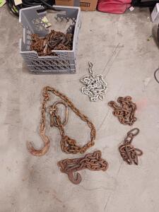 Assorted Heavy Duty 3/8" Steel Tow Chains with Grab/Slip Hooks, 5-6 ft Lengths, Mixed Condition