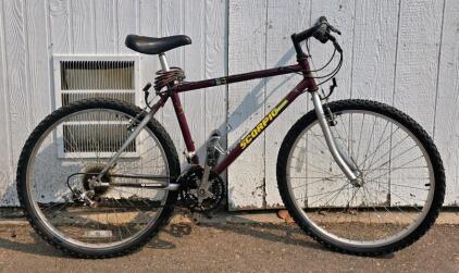 SCORPION Rigid Mountain Bike, 18-Speed, 26" Wheels, Maroon/Silver