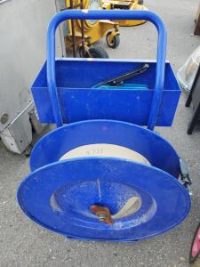 Mobile Steel Strapping Dispenser Cart with Tensioner Tool, Fits 3/8" to 1" Strapping, 16" x 3" and 16" x 6" Core Sizes