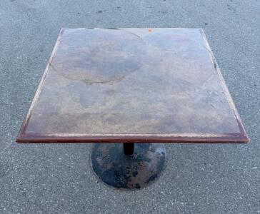 Square Pedestal Base Cafe Table, 30"x30", Brown Top, Metal Base