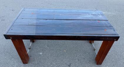 Rustic Industrial Wooden Work Table, 60"x30", Stained Top, Metal Crossbar Brace