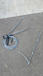 Galvanized Steel Guy Wire Set, 3x 50 ft Cables, 1/4" Diameter, Eye/Eye Turnbuckles