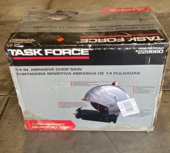 TASK FORCE 14" Abrasive Chop Saw, 15A Motor, 3800 RPM, Model 229660, In Box