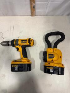 DEWALT 18V XRP Cordless Drill (DC970) & Flexible Work Light (DW919) with Batteries