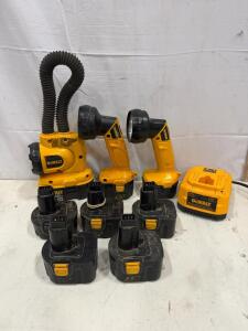 DeWalt DC9310 18V Charger, 6 NiCd Batteries, 2 Cordless Flashlights Including Flexible Neck