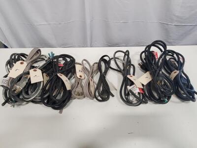 Lot of 10 Mixed Power Cords, 5 to 9 ft, 3-Prong, Husky, Heavy-Duty, Assorted Appliance/Extension