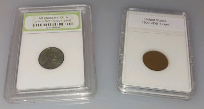 1943 Lincoln Steel Cent and 1909 VDB 1 Cent