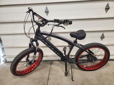 SOUL Signature Series 26" Fat Tire Cruiser Bicycle, Matte Black, Front Suspension, Red Rims