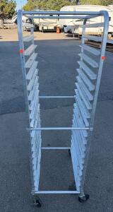 Aluminum Commercial 20 Pan Bakery Rack, 18"x26" End Load, 70" Tall with Swivel Casters