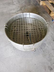 36" Stainless Steel Industrial Wash Basket with Grid Insert, Casters, Central Drain