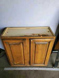 30"x29" Wooden Base Cabinet, 2-Door, Raised Panel, Adjustable Shelf, Medium Brown Finish