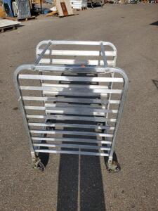 Aluminum 10 Slot Sheet Pan Bakery Rack &ndash; Fits Full Size Pans, 26x21x38in, Heavy-Duty Casters