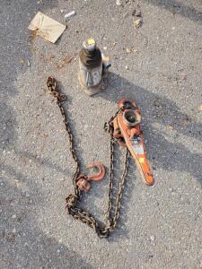 12 Ton Hydraulic Bottle Jack & 1.5 Ton Lever Chain Hoist Combo &mdash; Heavy Duty Lifting Equipment