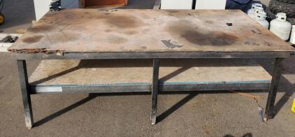 Heavy-Duty 8'x4' Steel Frame Workbench, Wood Top, Lower Shelf, Bench Vise Included