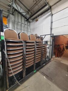 88 Stackable Banquet Chairs with Rolling Cart, Brown Upholstery, Silver Metal Frame