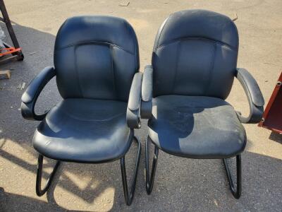(2) Black Faux Leather Office Guest Chair with Padded Arms and Sled Base