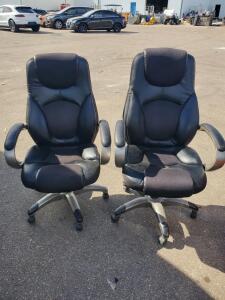 (2) High-Back Ergonomic Office Chairs with Faux Leather and Mesh Upholstery