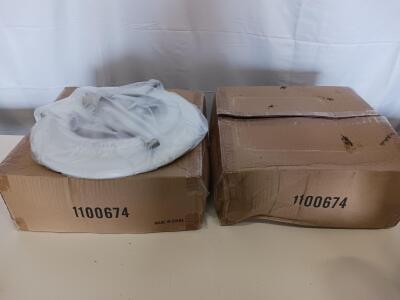 (2) Flush Mount Ceiling Light Fixture, Model 1100674, 15" Diameter, Frosted Glass Dome, Brushed Nickel Finish